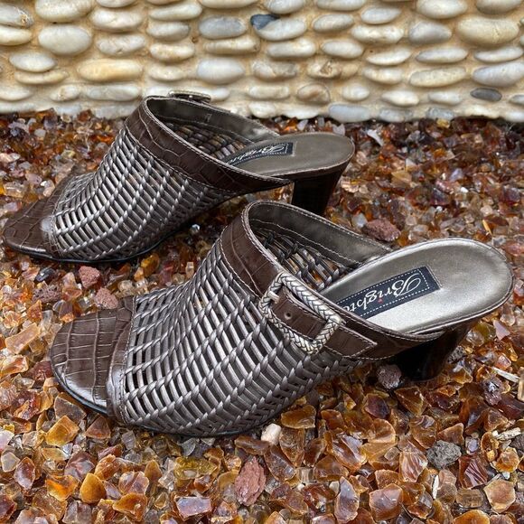Brighton Pewter/Silver Woven Reed Slide Open Toe Heel Sandal Leather Size 7M EUC - Picture 10 of 12
